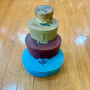 Vintage 80s Bentwood Nesting Shaker Boxes West Germany Folk Oval Signed Painted